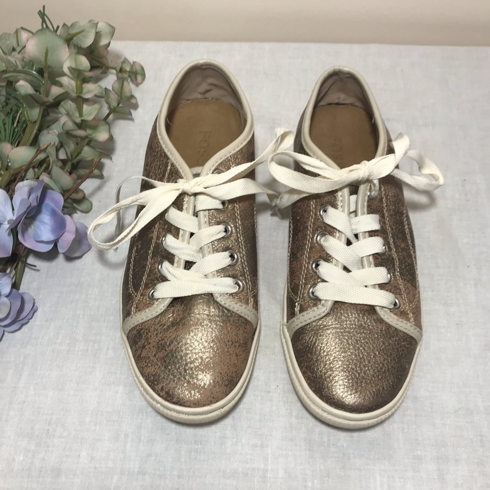 Fossil Leather Sneakers Brushed Gold 8
